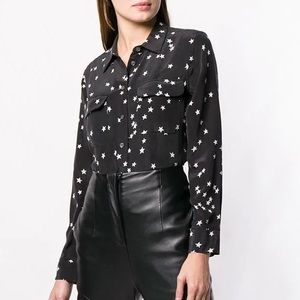 Equipment Star Print Black White Signature slim-fit silk shirt XS